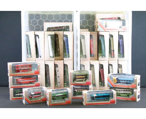 52 Boxed EFE Exclusive First Editions diecast model buses, excellent condition with small ref stickers to box 
