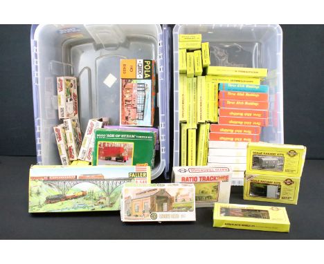 Over 50 boxed OO gauge plastic model kits to include Slater's Wagon Kits, Ratio, Ratio, Airfix, MAJ and Three Aitch Moldings,