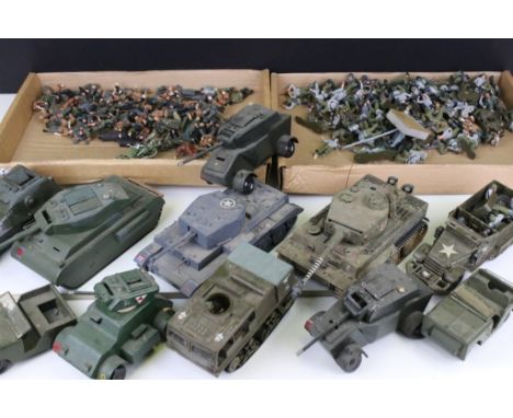 Collection of Tamiya &amp; Monogram 1/35 scale painted plastic soldier figures, together with 11 plastic &amp; wooden model t