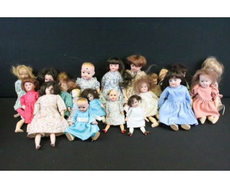 Thirteen small German porcelain bisque dolls to include P.S. 23 (af), Sicoine France, most marked made in Germany, some unmar