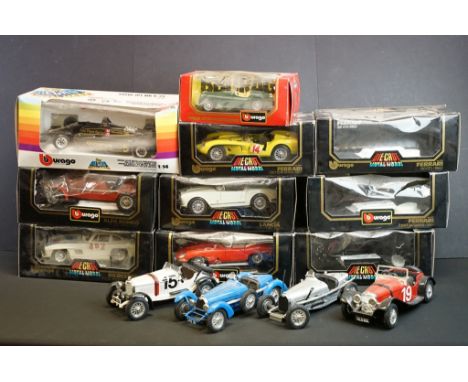 Seven boxed Burago diecast models, 1/14 to 1/24 scale, to include 1/14 Lotus JPS MK 4/79, 5 x 1/18 scale (Jaguar E Cabriolet,