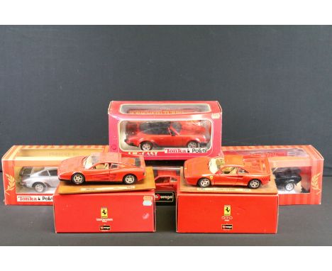 Six boxed diecast models to include 3 x Burago examples to include Ferrari GTO 1984, Ferrari Testarossa 1984, Ferrari F40 and