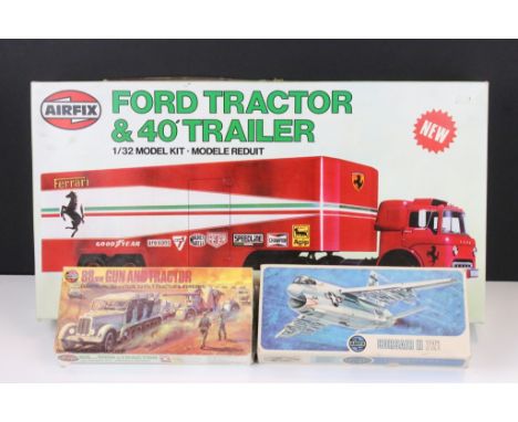 Boxed Airfix Ford Tractor &amp; 40' Trailer plastic model built, with instructions, no. 16401-4 (unbuilt, contents appear gd 