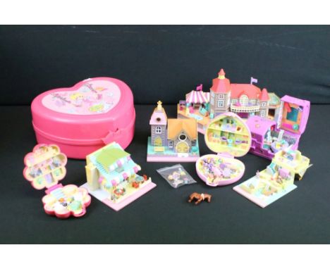 Polly Pocket - Collection of Bluebird Polly Pocket to include Purple Horse Meadow, Mr Fry's Restaurant with 5 x figures and c