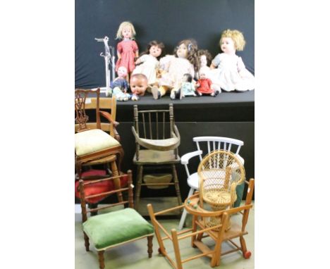 Collection of 13 composition &amp; bisque headed dolls to include a composition baby doll with sleeping eyes &amp; squeaker (