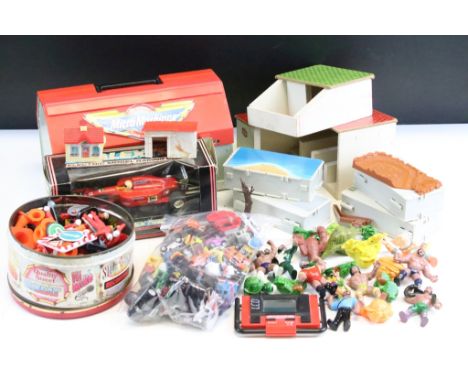 Collection of various mixed toys and games to include Grandstand LCD retro gaming, quantity of Micro Machines cars and garage