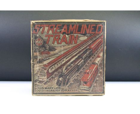 Boxed Marx Streamlined clockwork train set with locomotive, 4 x items of rolling stock and track 