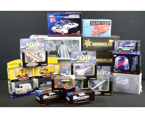 Collection of 21 boxed Corgi diecast models to include 4 x 100 Years Of Flight models, 2 x Tools Of The Trade vans, 2 x Motor