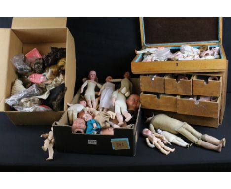 Large collection of 19th century onwards bisque headed / ceramic / composition dolls, parts &amp; accessories, to include a q