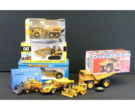 Five boxed 1/50 scale diecast construction models to include ERTL Mighty Movers Replica 2430 Caterpillar 631E wheel Tractor S