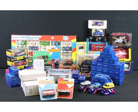 Approx 70 boxed / cased diecast models to include Corgi, Matchbox, Maisto, Oxford Diecast, ERTL, etc, featuring 2 x Matchbox 