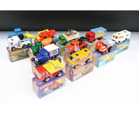 Ex Shop Stock - 12 Boxed Matchbox 75 Series diecast models to include 35 Zoo Truck ,71 Cattle Truck, 54 Mobile Home, 51 Combi