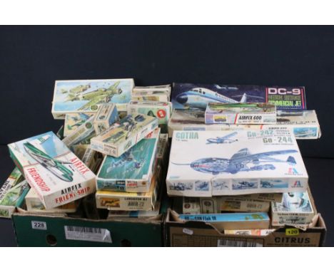 Collection of approximately 50 empty plastic aircraft model kits boxes to include mainly Airfix examples featuring OO and 72 