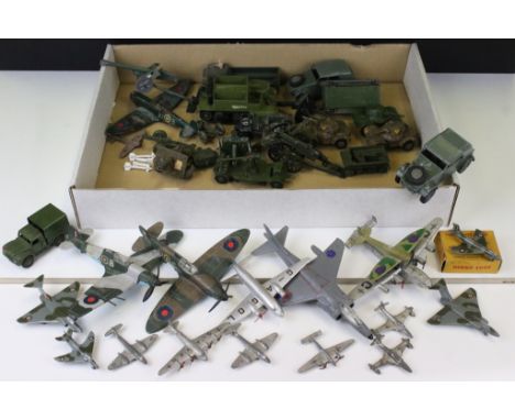 39 Mid 20th C onwards play worn military diecast models to include Dinky, Britains, ERTL &amp; Solido examples, featuring a b