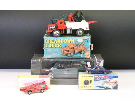 Collection of four boxed diecast models to include original Dinky 103 Spectrum Patrol Car in reproduction box, original Corgi