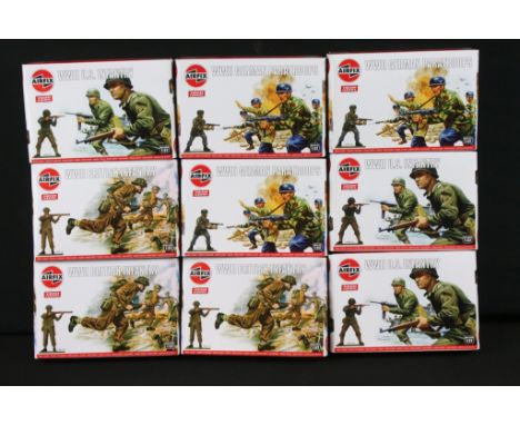 Ex Shop Stock - Nine boxed Airfix 1/32 Vintage Classic plastic military figure sets to include 3 x WWII British Infantry, 3 x