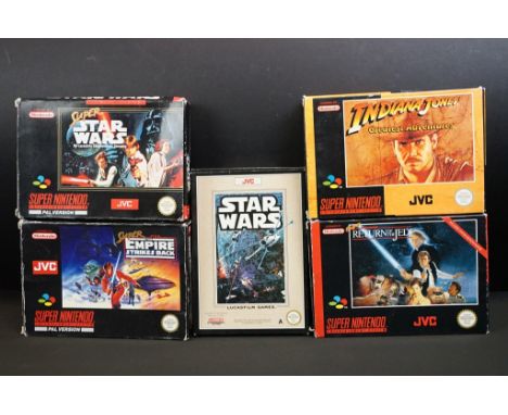 Retro Gaming - Four boxed Star Wars games to include 3 x Super Nintendo Entertainment System (SNES) Super Star Wars games fea