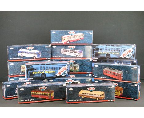 17 Boxed Corgi Vintage Bus Lines 1/48 &amp; 1/50 diecast models to include US4018 GM4503 Old Look Corgi City, US54409 GM4501 