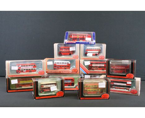 13 Boxed EFE Exclusive First Editions diecast model buses, 1:76 scale, plus a cased Corgi Original Omnibus example. (Diecast 