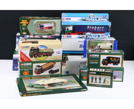 13 Boxed Eddie Stobart diecast models to include 9 x Corgi, 2 x Oxford and 2 x Atlas, ex, plus a boxed Corgi Eddie Stobart Mo