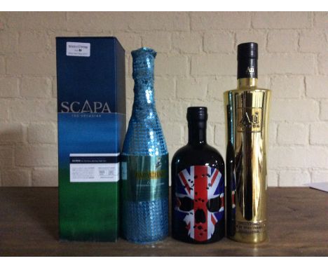 *4 bottles of various spirits, including Scapa Single Malt Scotch Whisky, Babycham Sparkling Perry, Ghost Vodka and AU 79 Vod