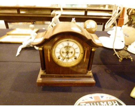 Edwardian mahogany inlaid mantle clock by Ansonia Clock Co, New York, USA, no key 