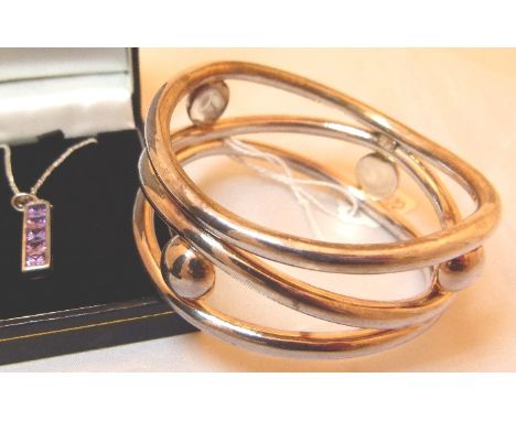 Sterling silver and stone pendant necklace and a 925 silver bangle 