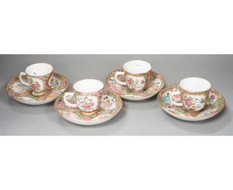 A set of four 19th century Chinese famille rose coffee cups and  saucers