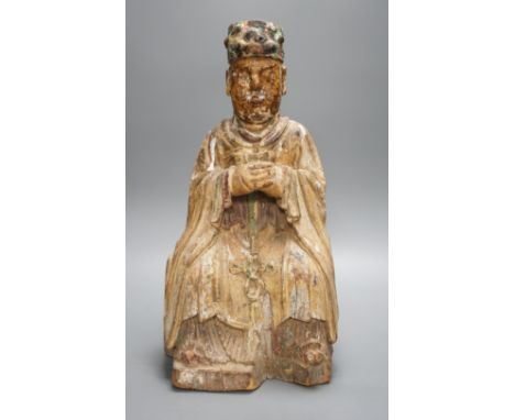 A large Chinese polychrome wood figure of the Jade Emperor, Qing dynasty