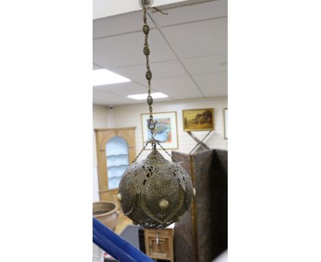 An Islamic brass and agate mounted hanging lantern