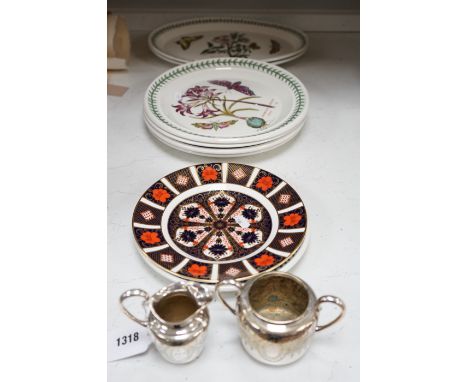 A Royal Crown Derby Imari plate, a group of Portmeirion dinner wares etc,