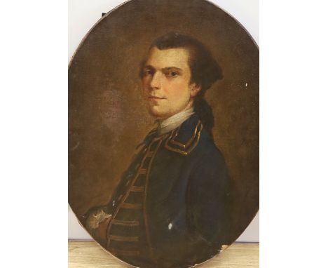 English School c.1800, oil on canvas, Portrait of a Naval officer, 70 x 56cm, oval, unframed