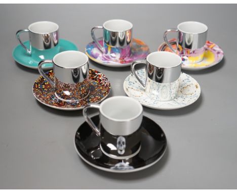 Damian Hirst, a set of six espresso cups and saucers; ‘Doorways to the Kingdom of Heaven’ 2007, ‘For the Love of God’ 2007, ‘