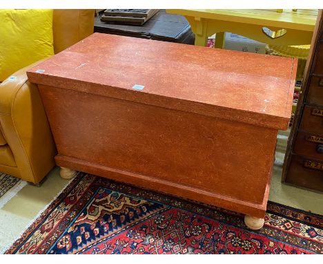 A Victorian style russet painted pine trunk, length 104cm, depth 51cm, height 59cm