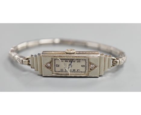 A lady's white metal and two stone diamond set C.R. Bucherer's Rolex Princess manual wind  cocktail watch, case diameter 12mm