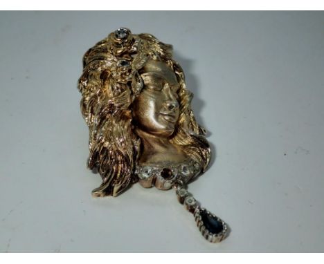Art Nouveau style white metal lady form brooch, lacking pin. UK P&amp;P Group 1 (£16+VAT for the first lot and £2+VAT for sub