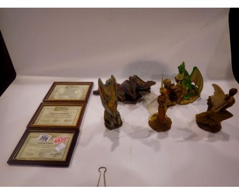 Three Enchantica dragons, The Cave Dragon limited edition 231/7500, The Sea Dragon Collectors Club Special Commission, and So