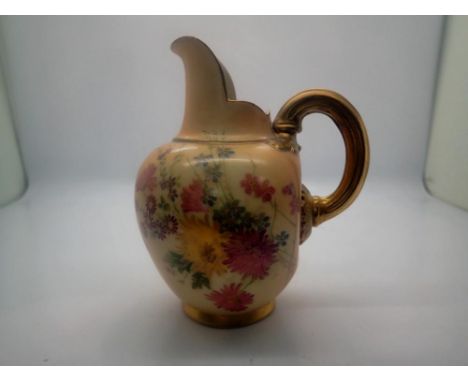 Royal Worcester blush ivory flat back jug, no cracks or chips, H: 13 cm. UK P&amp;P Group 1 (£16+VAT for the first lot and £2