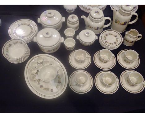 Royal Doulton tea and dinner service of forty eight pieces in the Harvest Garland pattern, flat chip to one plate, other piec