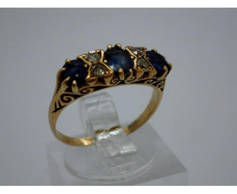 Traditional 18ct gold sapphire and diamond set ring, size M/N, 3.7g. UK P&amp;P Group 0 (£6+VAT for the first lot and £1+VAT 