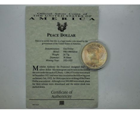 USA silver peace dollar, 1921-1935. UK P&amp;P Group 1 (£16+VAT for the first lot and £2+VAT for subsequent lots) 