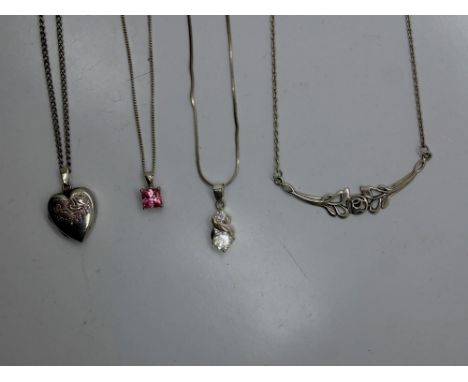 Four 925 silver necklaces, largest chain L: 44 cm. UK P&amp;P Group 0 (£6+VAT for the first lot and £1+VAT for subsequent lot
