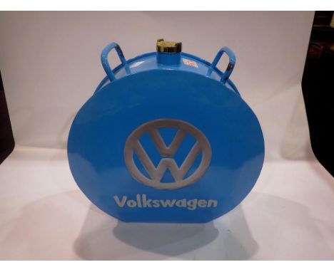Light blue Volkswagen petrol can with brass cap, H: 39 cm. UK P&amp;P Group 3 (£30+VAT for the first lot and £8+VAT for subse