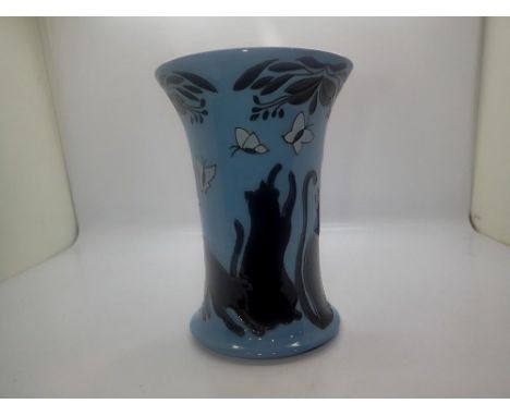 Paul Hilditch for Moorcroft Lucky Black Cats vase, no chips or cracks, H: 16 cm. UK P&amp;P Group 2 (£20+VAT for the first lo