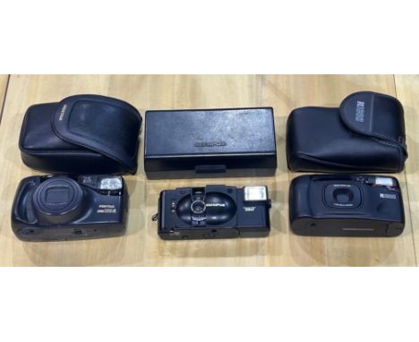 Three compact cameras, Pentax Zoom 105-R, Olympus XA2, and a Ricoh Shotmaster Tru-Zoom. UK P&amp;P Group 2 (£20+VAT for the f