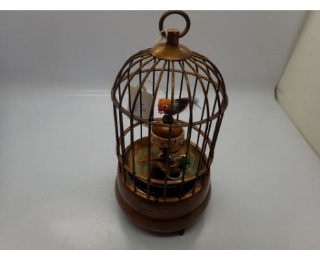 Brass bird cage clock, H: 19 cm. UK P&amp;P Group 2 (£20+VAT for the first lot and £4+VAT for subsequent lots) 