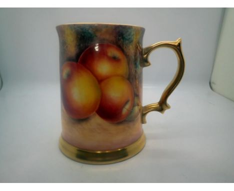 Ceramic tankard painted and signed by Royal Worcester artist G Delaney, no chips or cracks, H: 12 cm. UK P&amp;P Group 1 (£16