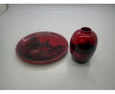 Royal Doulton Flambé trinket dish and diminutive vase, losses to rim and base on dish, D: 10 cm. UK P&amp;P Group 1 (£16+VAT 