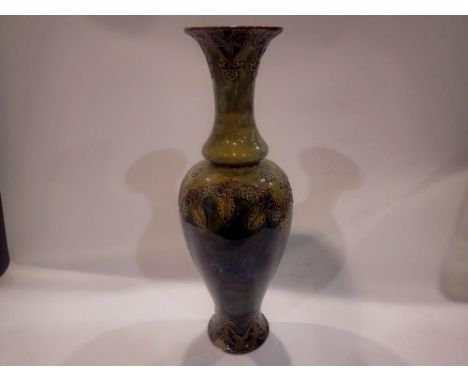 Large Royal Doulton glazed stone ware vase, some losses to base and rim, H: 43 cm. UK P&amp;P Group 3 (£30+VAT for the first 