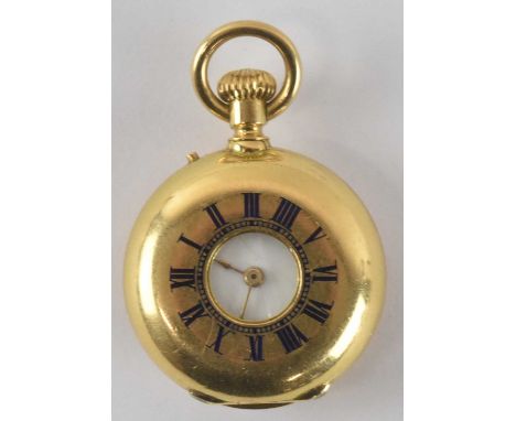 A late 19th century yellow metal lady's fob watch, inscribed to the interior 'Le Grand Roy &amp; Fils', no. 44291, the white 